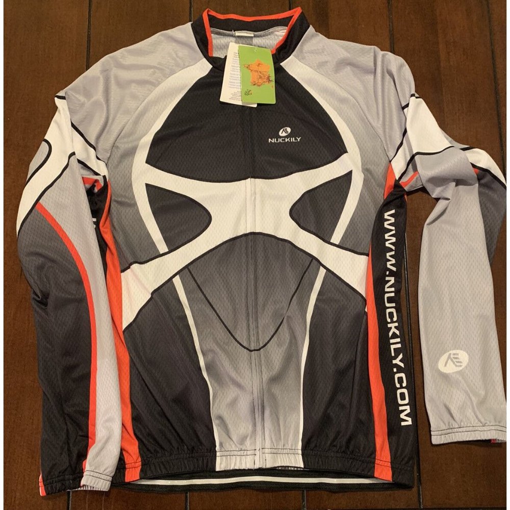 Mens Long Sleeve Cycling Jersey Medium Nuckily full Zip front with rear pockets
